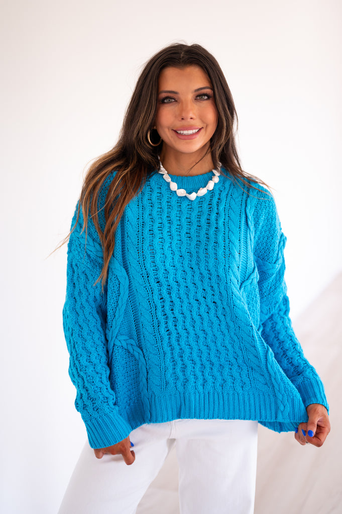 Erica Cable Knit Sweater-Blue