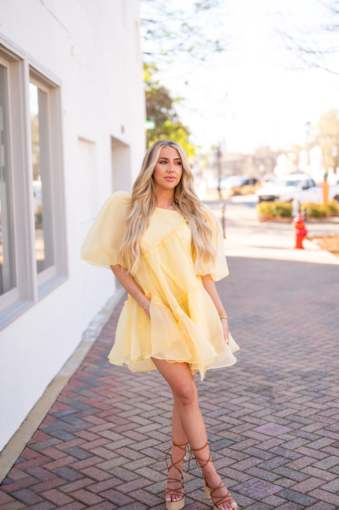 The Britney Puff Sleeve Dress- Yellow | Inside Out Boutique The Britney Puff Sleeve Dress- Yellow | Inside Out Boutique