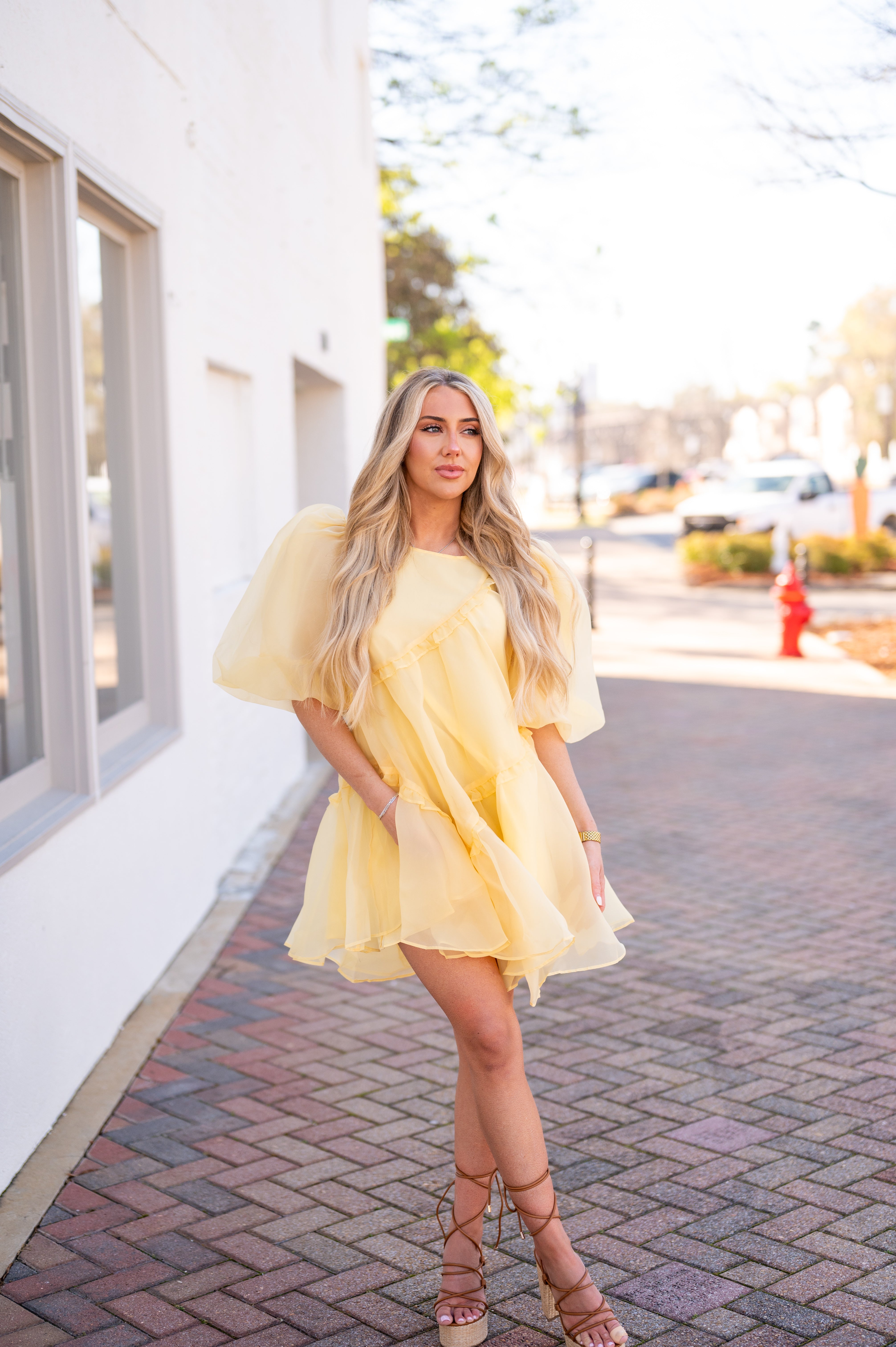 The Britney Puff Sleeve Dress- Yellow The Britney Puff Sleeve Dress- Yellow
