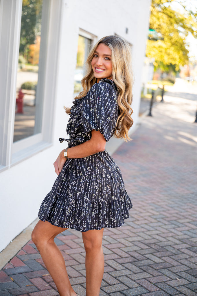 Erin Bubble Sleeve Dress-Black