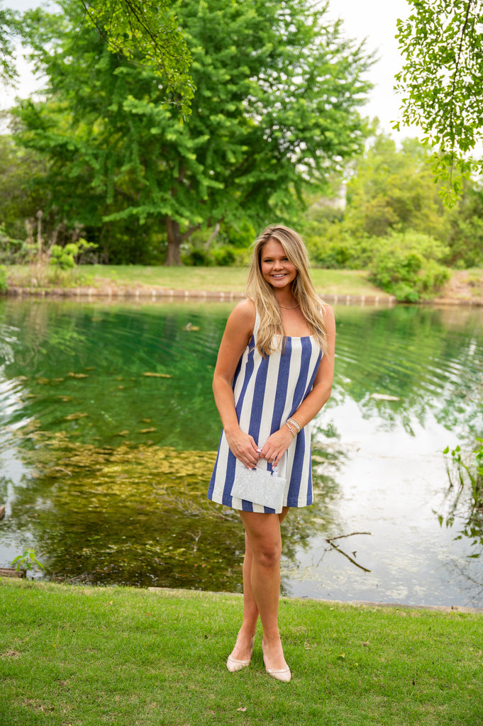 Mamie Stripe Dress-Indigo/Cream