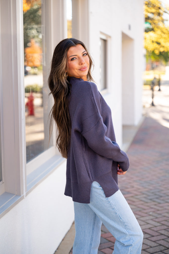 Nala Oversized Sweater-Charcoal Blue