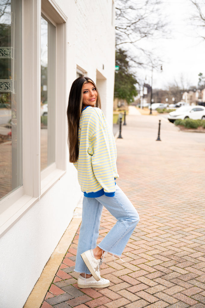 Gabby Stripe Oversized Top-Blue/Yellow