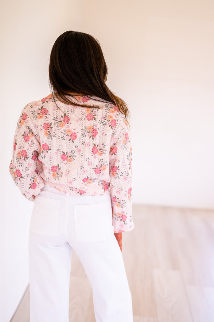 Evie Floral Bow Cardigan-Pink