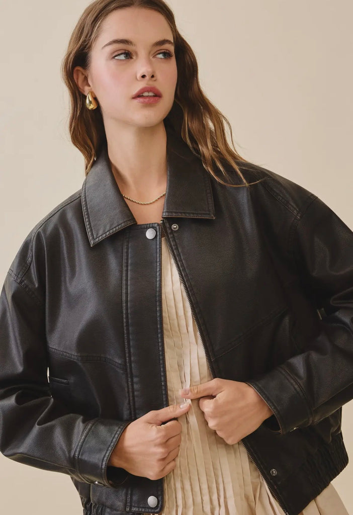 Dark Brown Faux Leather Jacket