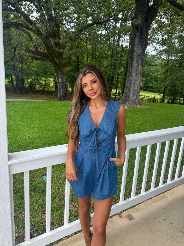 Carson Pleated Denim Romper
