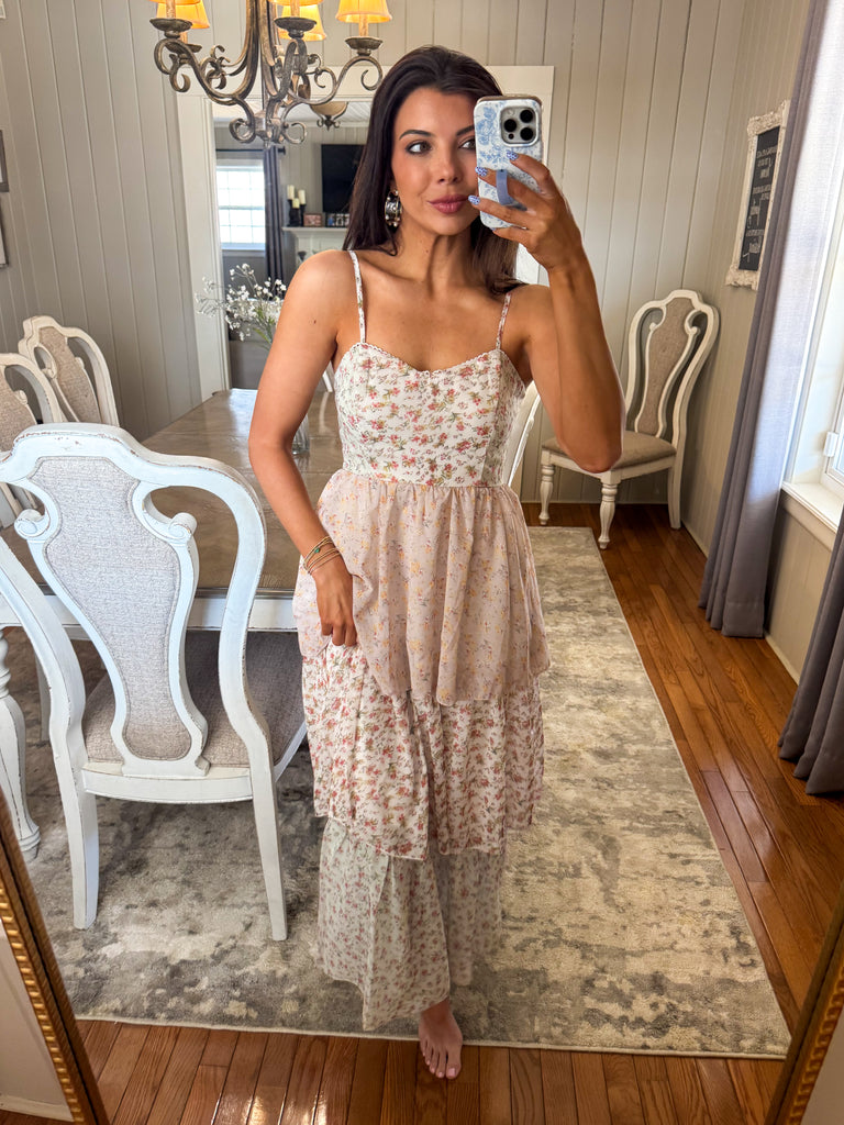 Floral Tiered Maxi Dress-Multi Floral Tiered Maxi Dress-Multi
