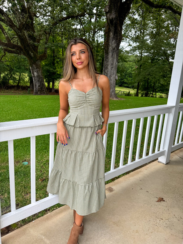 Sam Gingham Skirt Set-Olive