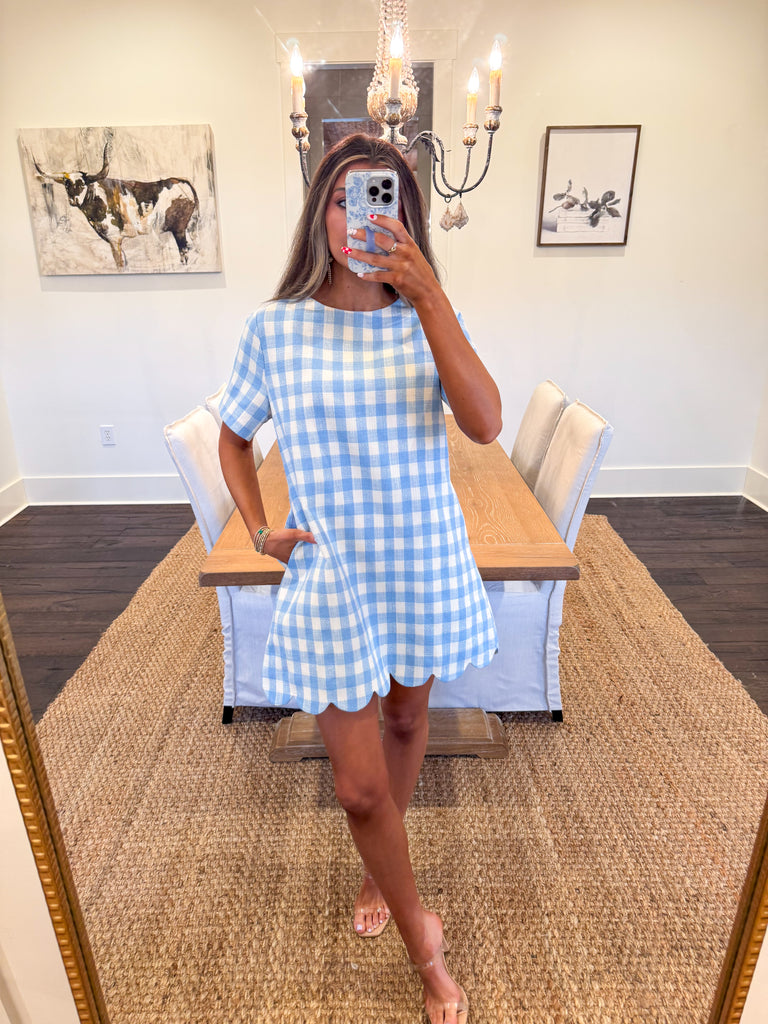 Fancy Gingham Scalloped Dress-Blue | Inside Out Boutique Fancy Gingham Scalloped Dress-Blue | Inside Out Boutique