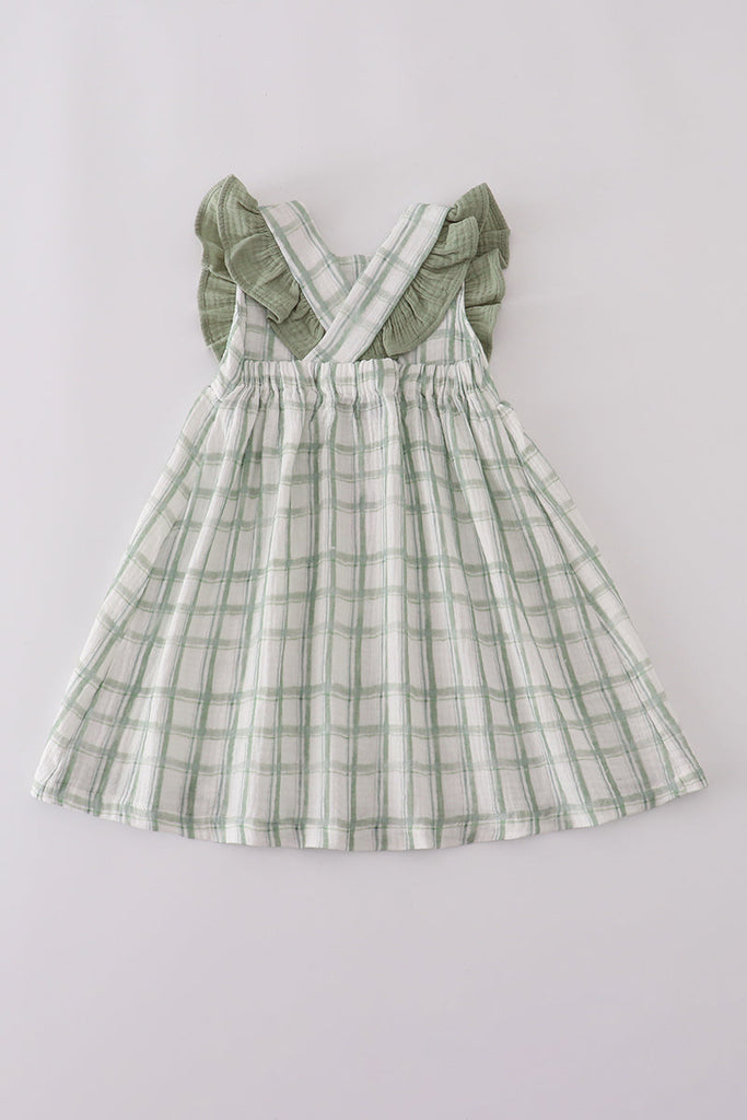 Sage Ruffle Plaid Dress