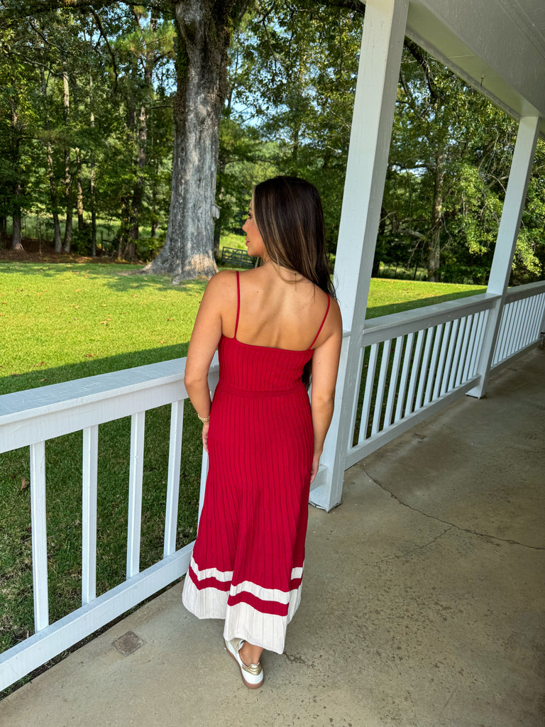 striped pleated knit dress Multi-Color Stripe Pleated Knit Midi Dress Sollo London