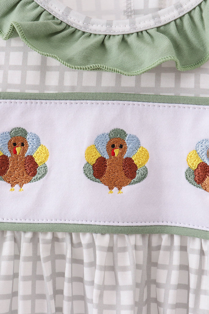 Turkey Embroidery Ruffle Dress-Green