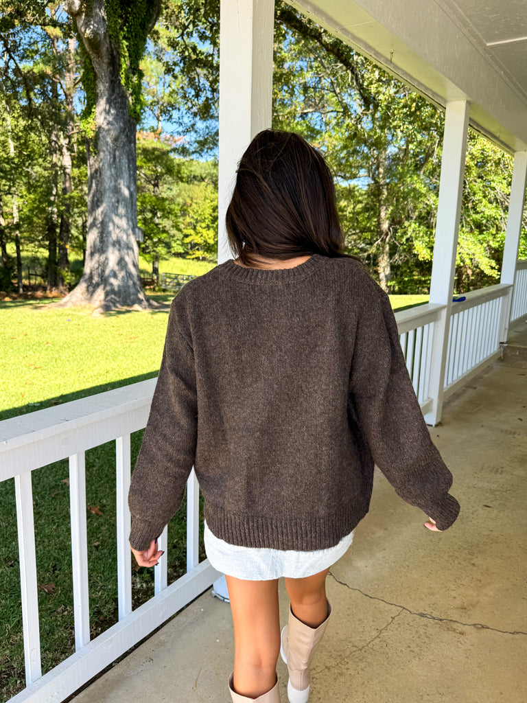 Front Pocket Oversized Sweater-Brown
