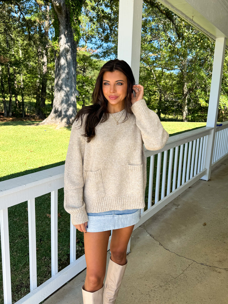 Front Pocket Oversized Sweater-Taupe
