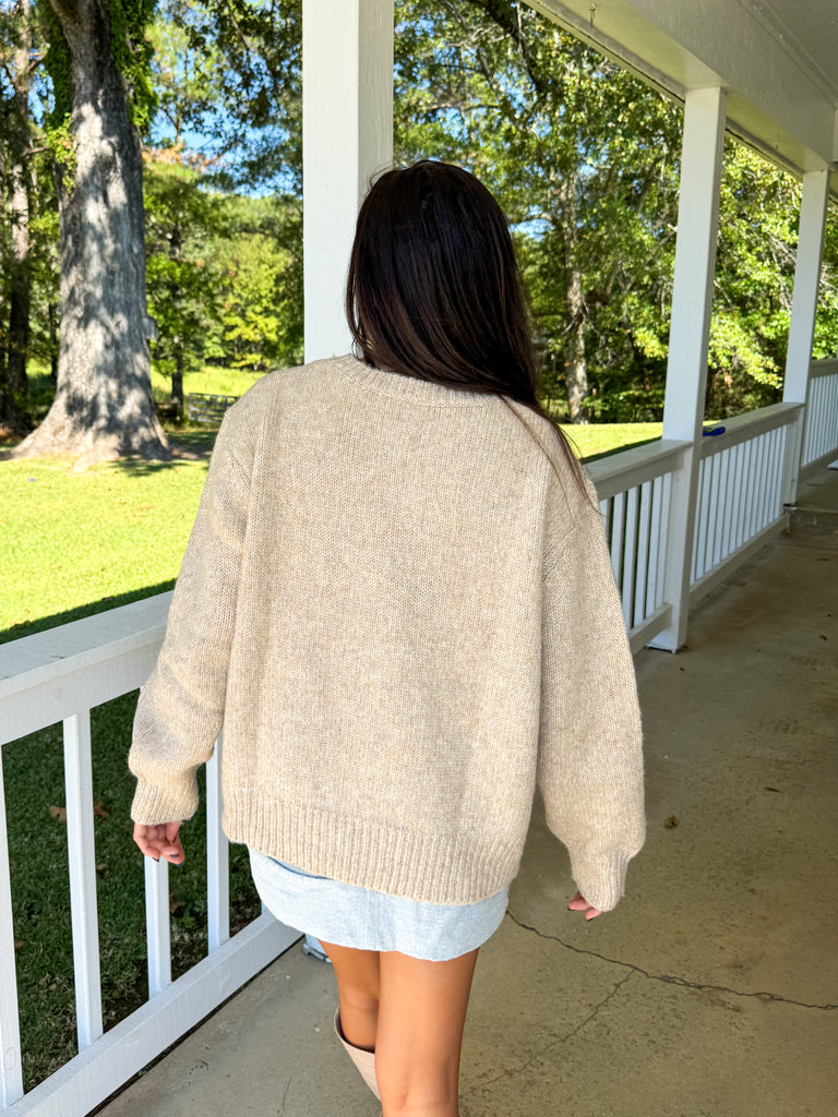Front Pocket Oversized Sweater-Taupe