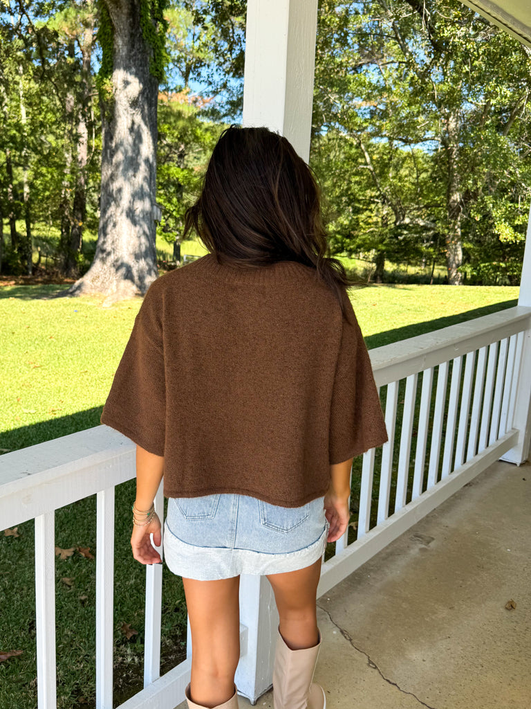 Dallas Knit Short Sleeve Cardigan-Chocolate