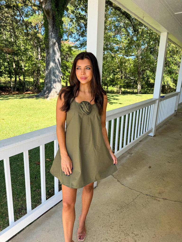 Ramsey Statement Mini Dress-Olive