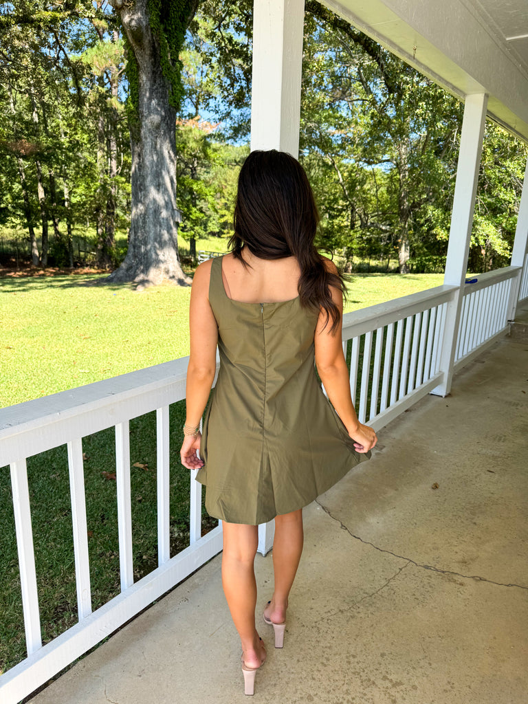 Ramsey Statement Mini Dress-Olive