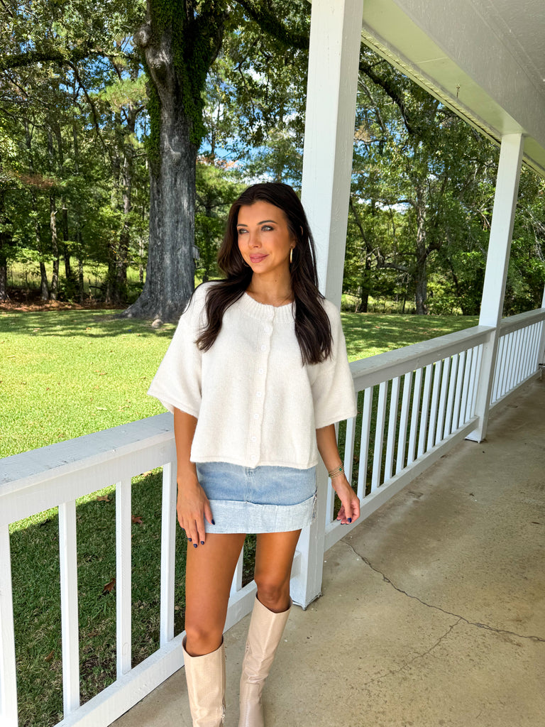 Dallas Knit Short Sleeve Cardigan-Ivory