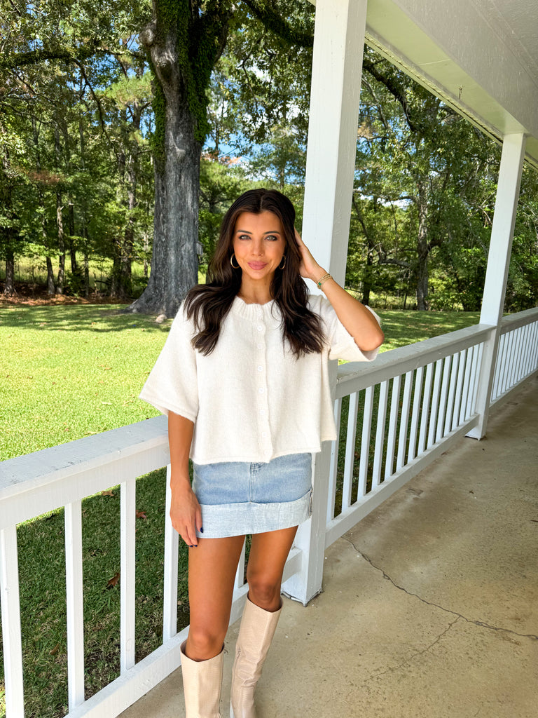 Dallas Knit Short Sleeve Cardigan-Ivory
