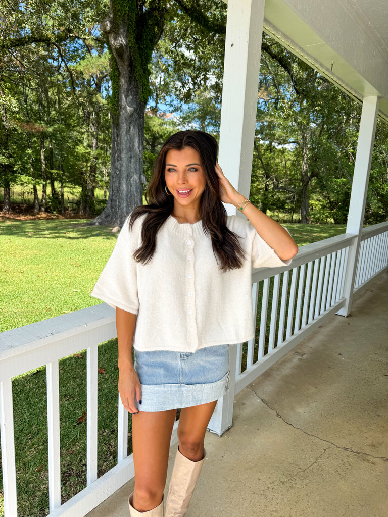 Dallas Knit Short Sleeve Cardigan-Ivory
