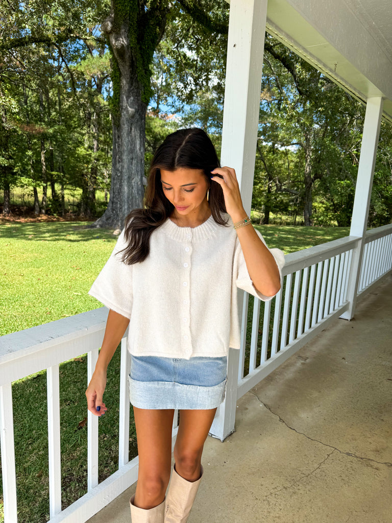 Dallas Knit Short Sleeve Cardigan-Ivory