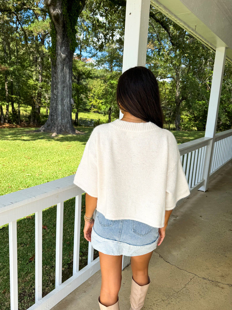 Dallas Knit Short Sleeve Cardigan-Ivory