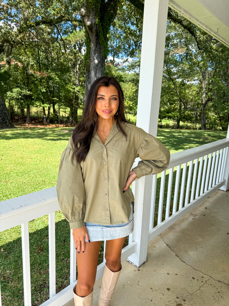 Cheyenne Button Down Top-Olive
