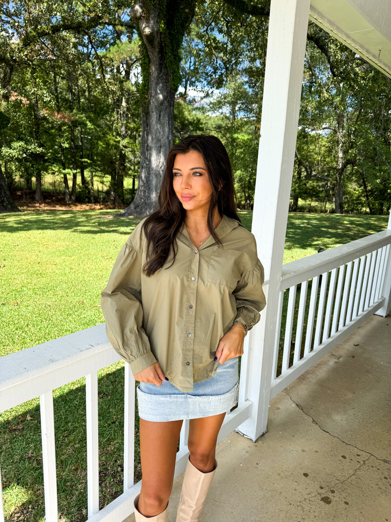 Cheyenne Button Down Top-Olive
