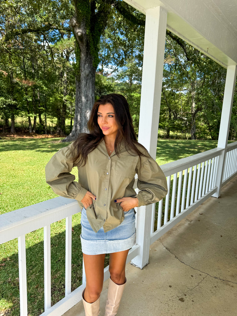 Cheyenne Button Down Top-Olive