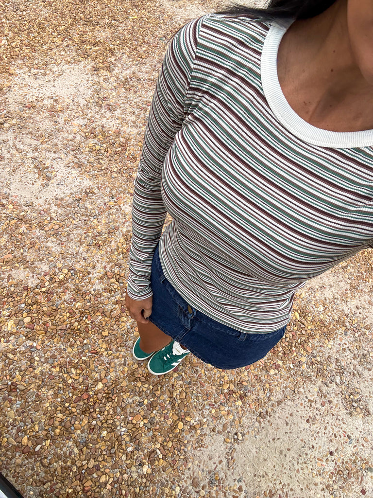 Lincoln Stripe Top-Olive Multi