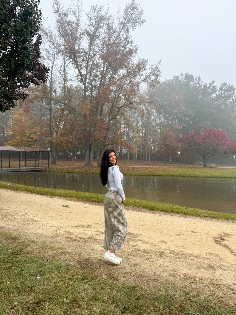 Gingham Barrel Jeans-Multi