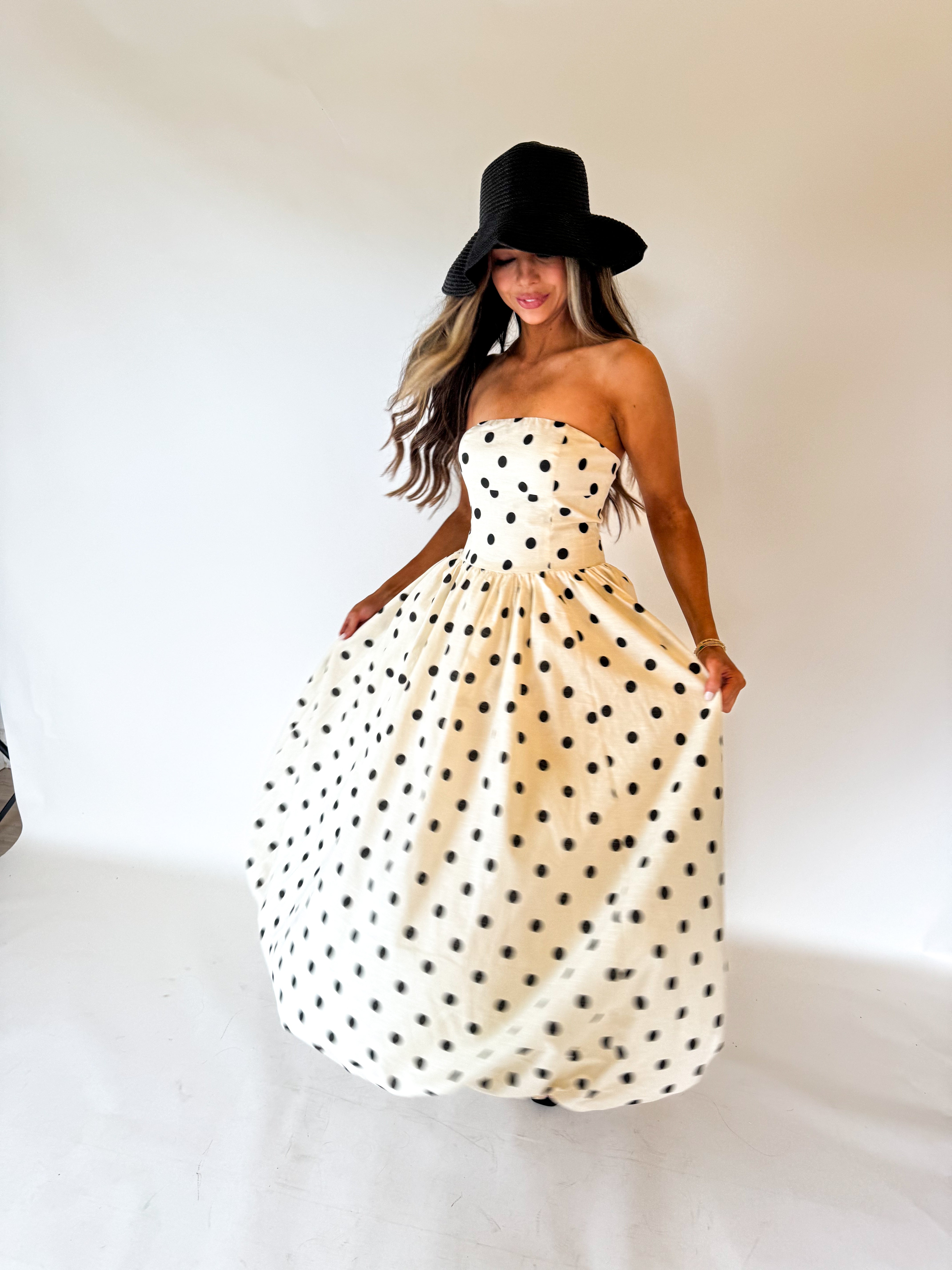 Palmer Polka Dot Strapless Dress-Cream