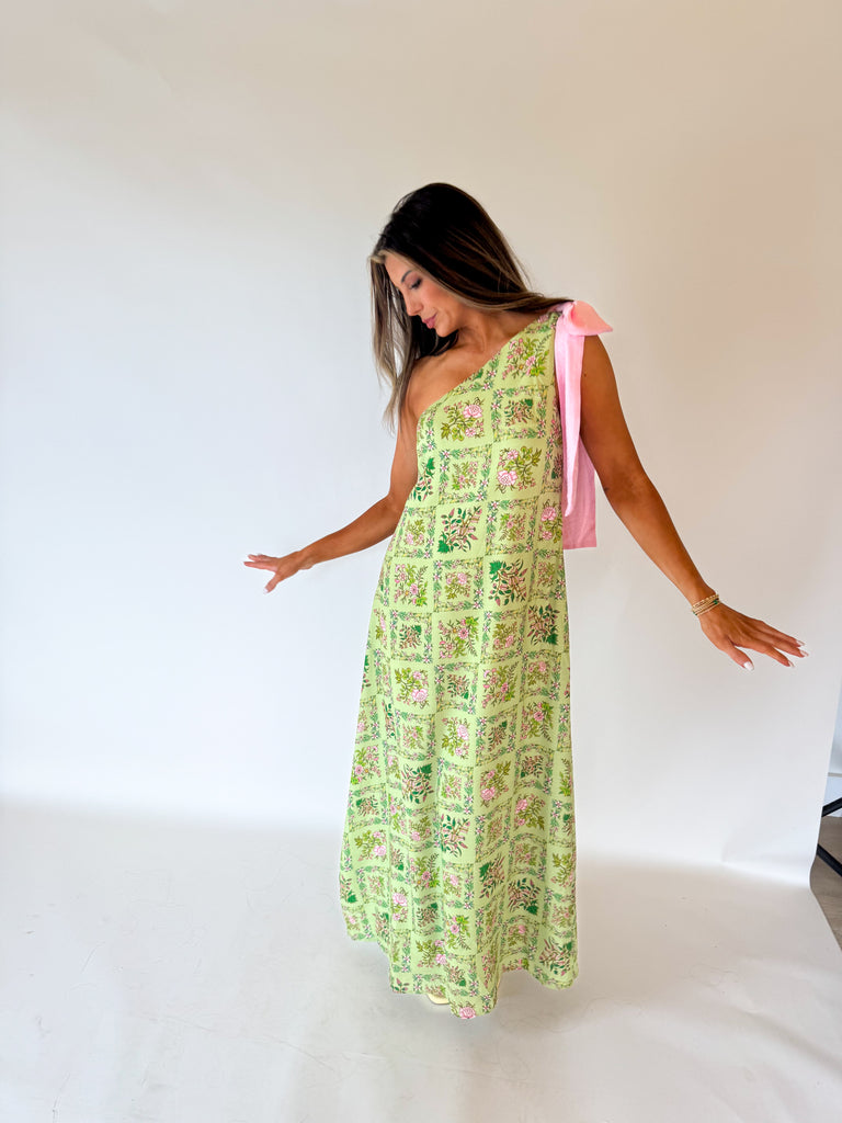 Gia One Shoulder Maxi Dress-Green/Multi | Inside Out Boutique Gia One Shoulder Maxi Dress-Green/Multi | Inside Out Boutique
