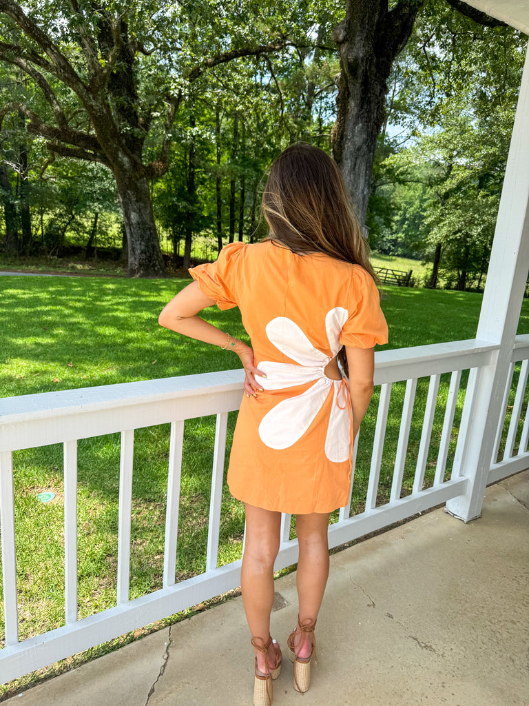 Keagan Cut Out Flower Dress-Orange
