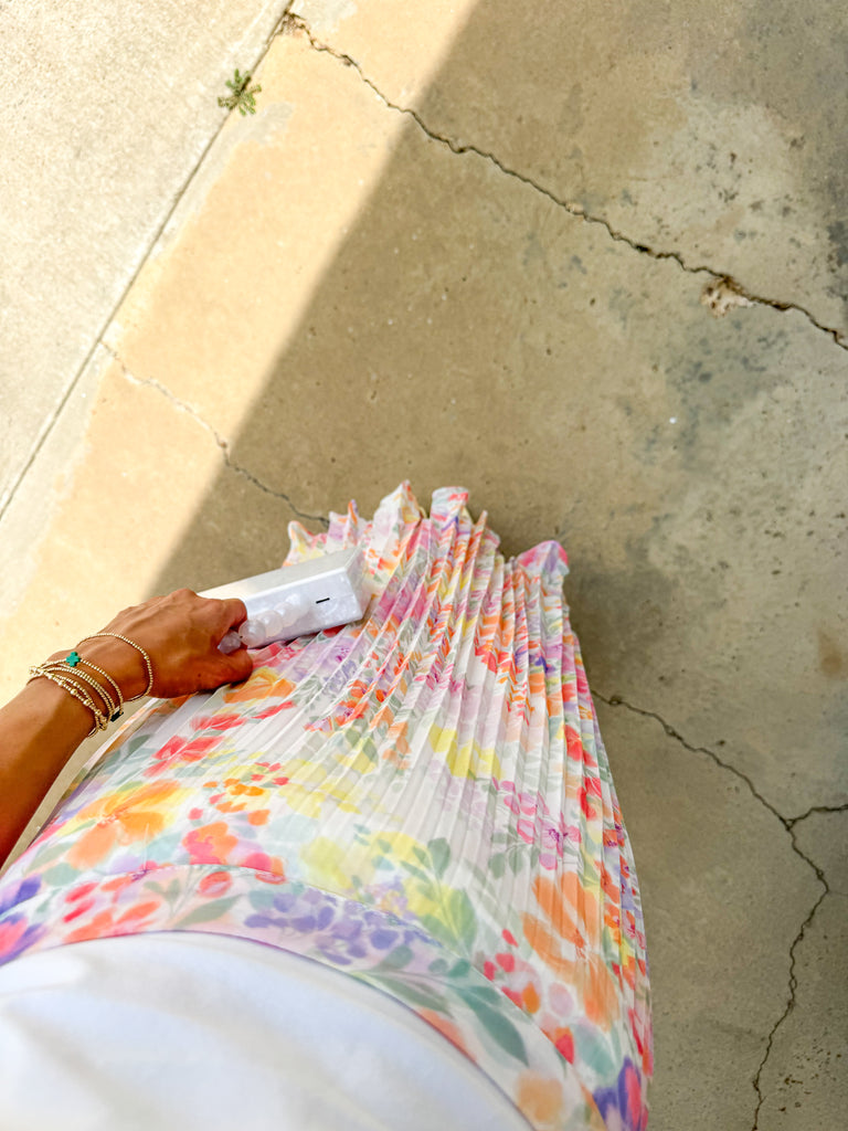 Angie Pleated Floral Skirt-Multi