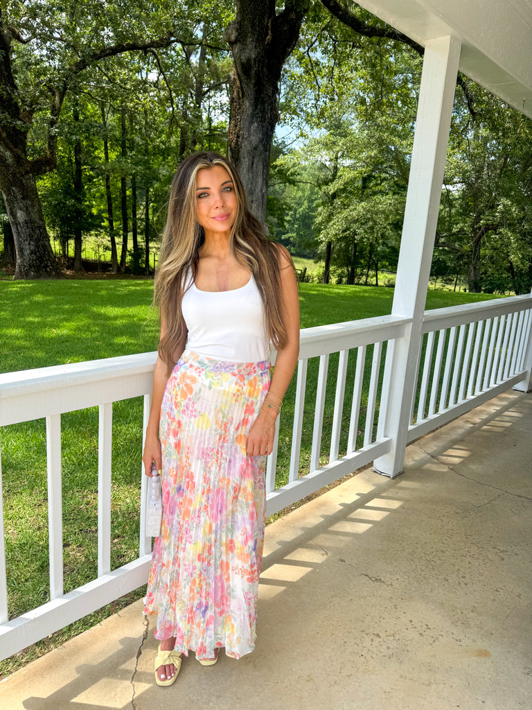 Angie Pleated Floral Skirt-Multi