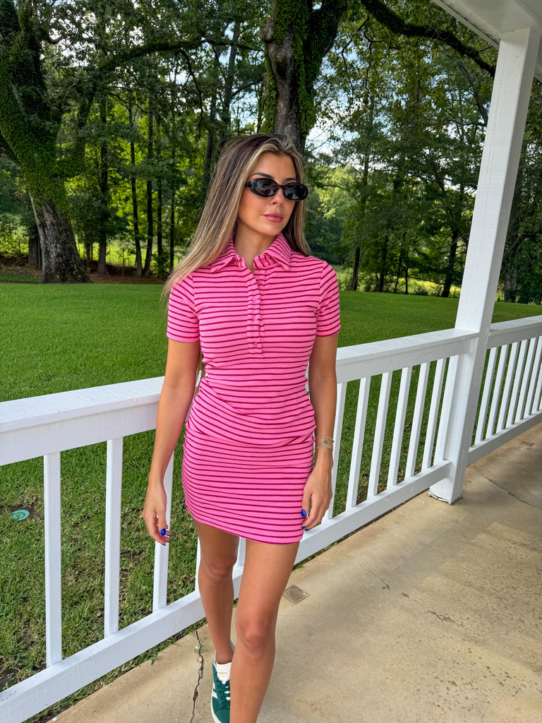 Nella Stripe Dress-Pink