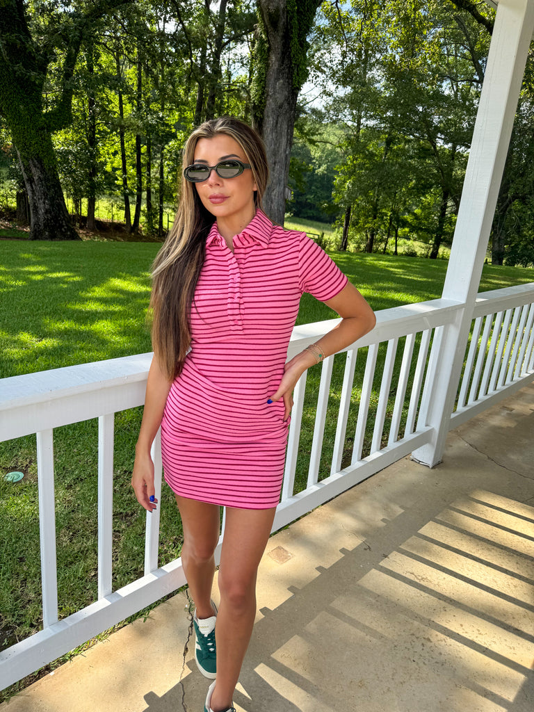 Nella Stripe Dress-Pink