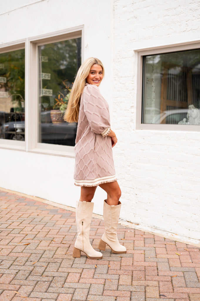 Sasha V Neck Dress-Taupe