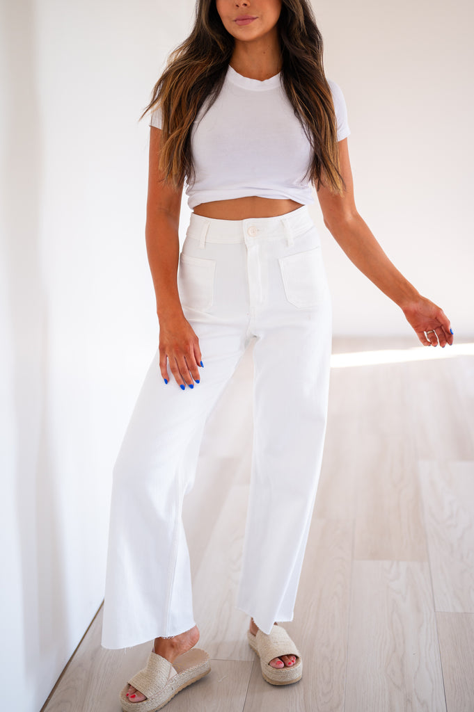 Straight Wide Leg Denim Jeans-Off White