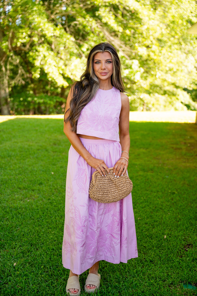 Willow Embroidery Skirt Set-Pink Lavender