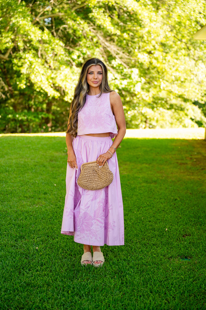 Willow Embroidery Skirt Set-Pink Lavender