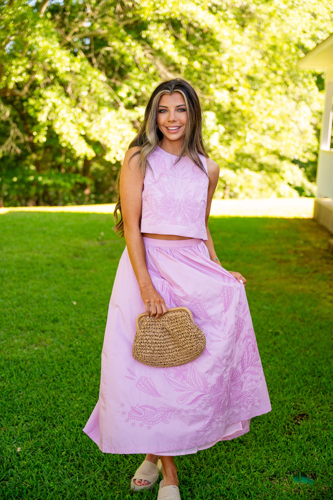 Willow Embroidery Skirt Set-Pink Lavender