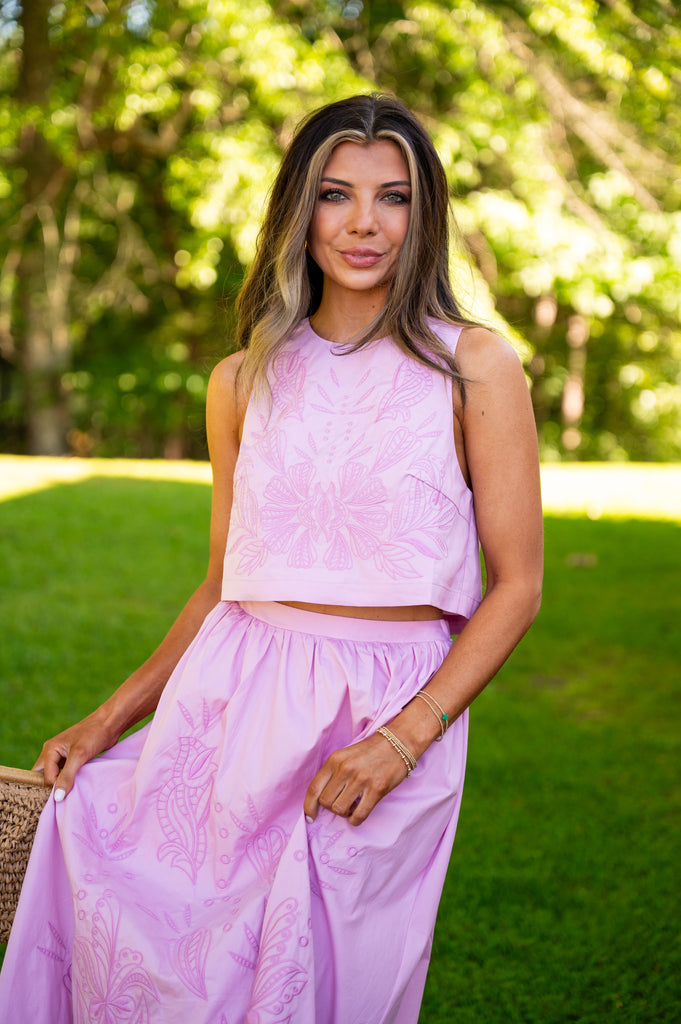 Willow Embroidery Skirt Set-Pink Lavender