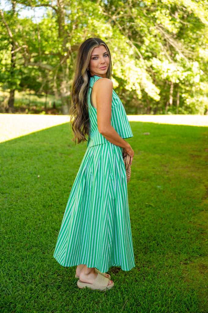 Elle Stripe Skirt Set-Green