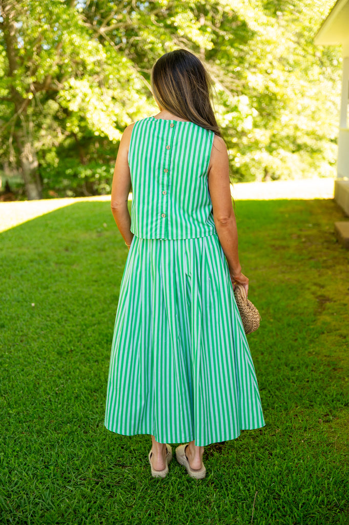 Elle Stripe Skirt Set-Green