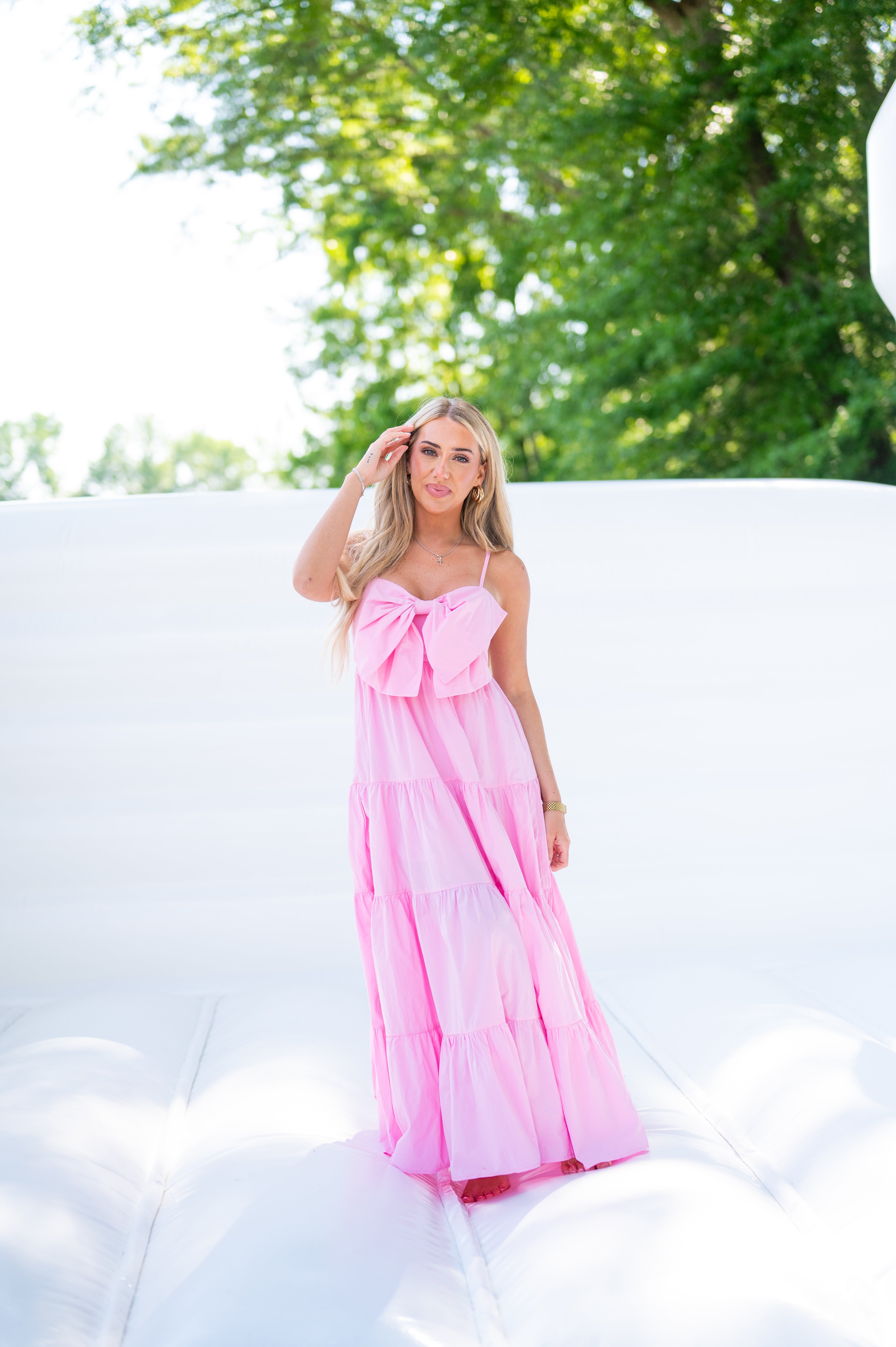 ワンピース Twisted Ribbon Tiered Dress pink M Twisted Ribbon Tiered Dress