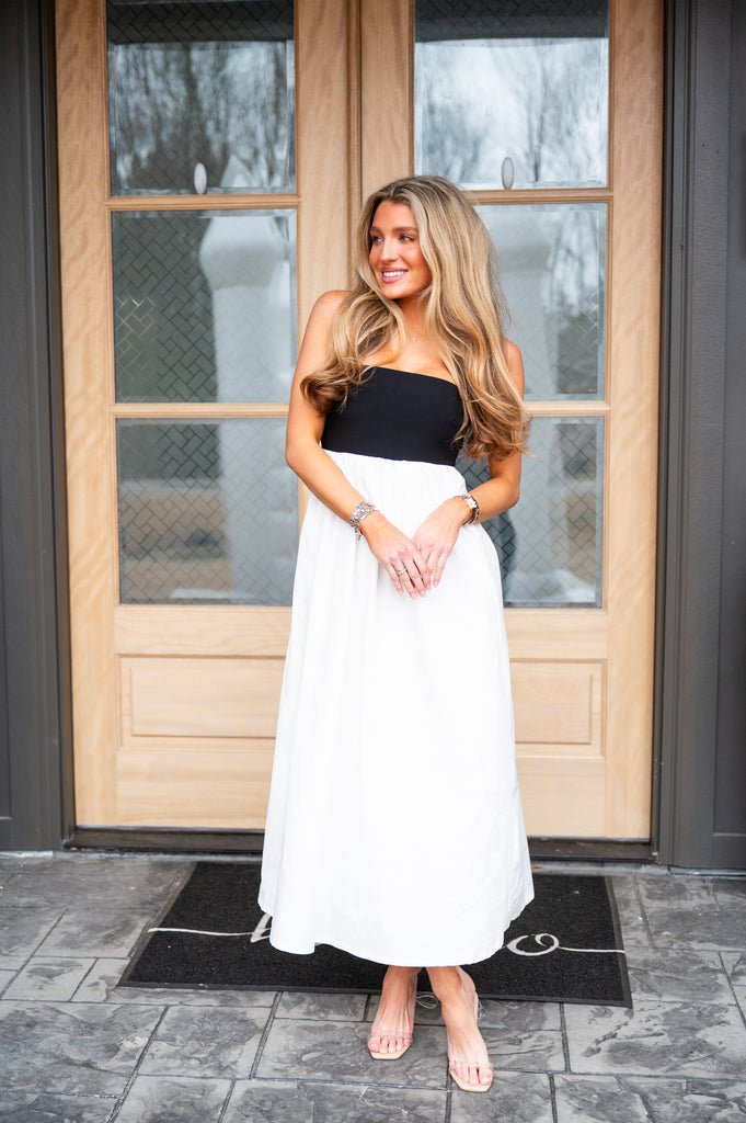 Amy Tube Maxi Dress-Black/White