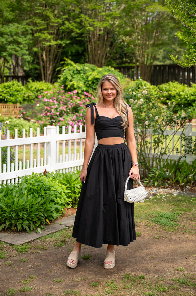 Harper Tie Midi Skirt Set- Black